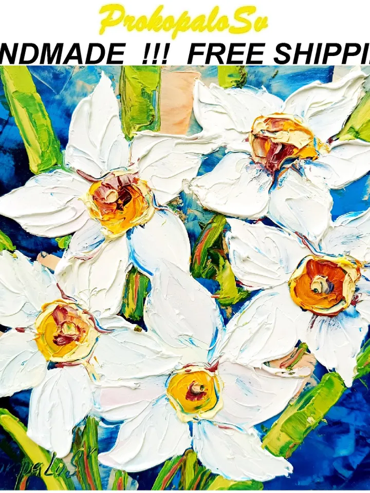 Daffodils Painting flower Impasto Original Art Flower Oil Painting Small Artwork Spring Flower Impressionist Art Gifts by ArtProkopaloSv
