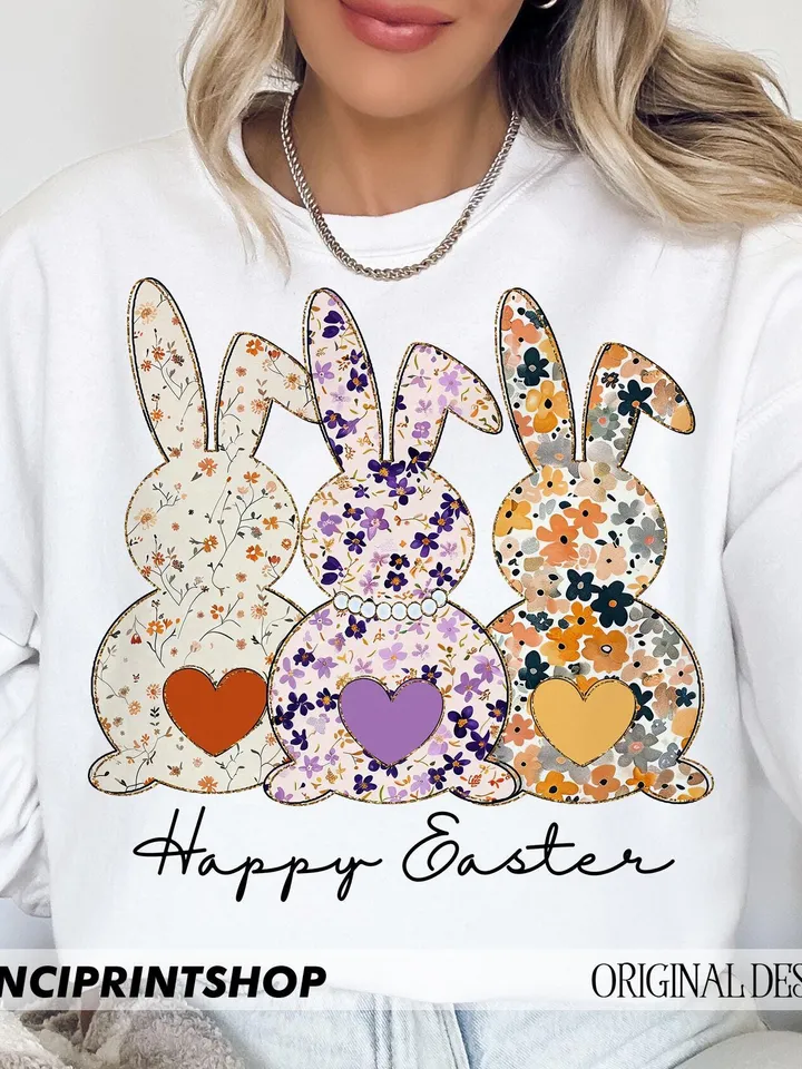 Spring Boho Floral Easter Bunny png, Boho Easter png, Easter png, Happy Easter png, Easter Rabbit png, Retro Easter png, Spring png, Boho