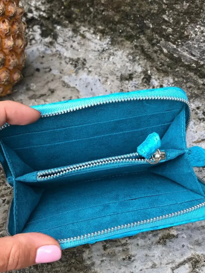 Genuine python skin turquise wallet | Small wallet | Exotic leather wallet | Women wallet | Snake trendy Wallet | Snakeskin designer wallet
