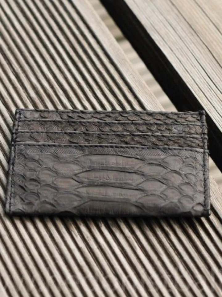 FAST SHIPPING! Genuine python skin creditcards holder/business cads holder black color unisex wallet small, gift idea , exotic leather craft