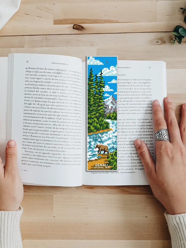 Denali National park bookmark cross stitch pattern PDF download Nature cross stitch chart, Mountain landscape Digital bookmark pattern #B179