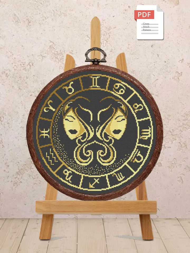 Gemini Cross Stitch Pattern, Zodiac Cross Stitch, Embroidery Zodiac, Aries Pattern, Signs of the Zodiac Pattern, Modern Cross Stitch #zdc003