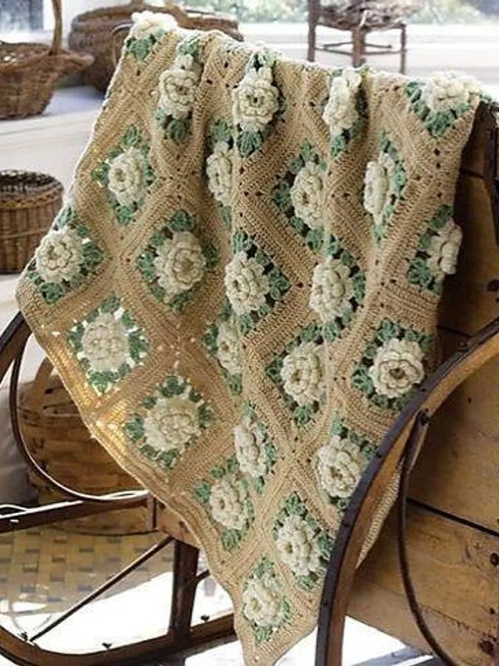 Blanket crochet pattern Roses Afghan, flower Grandma blanket pattern pdf