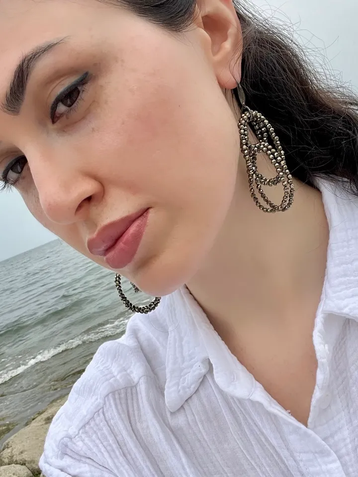 Pyrite Dangling Hoops Earrings