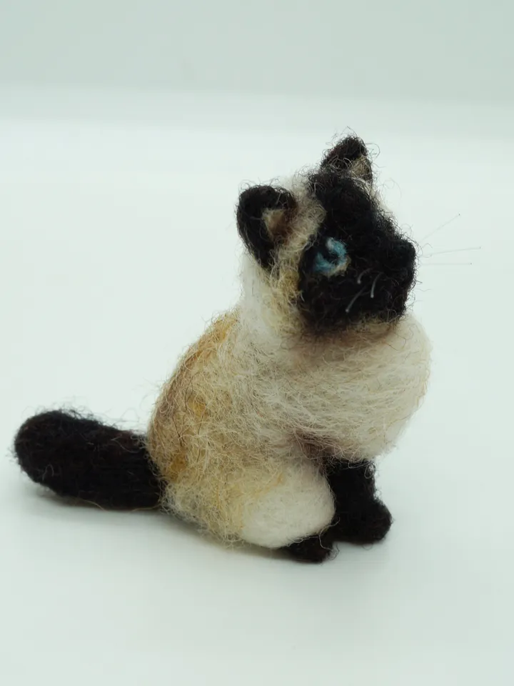 Miniature needle felted longhaired Siamese cat, made to order