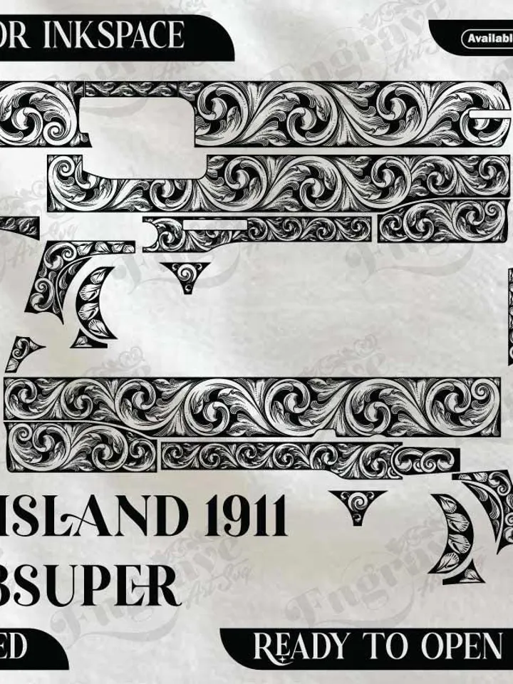 1911 Rockisland 38 Super Scroll Design,lasercut,laserengraving,fiberlaser,engravingfiles