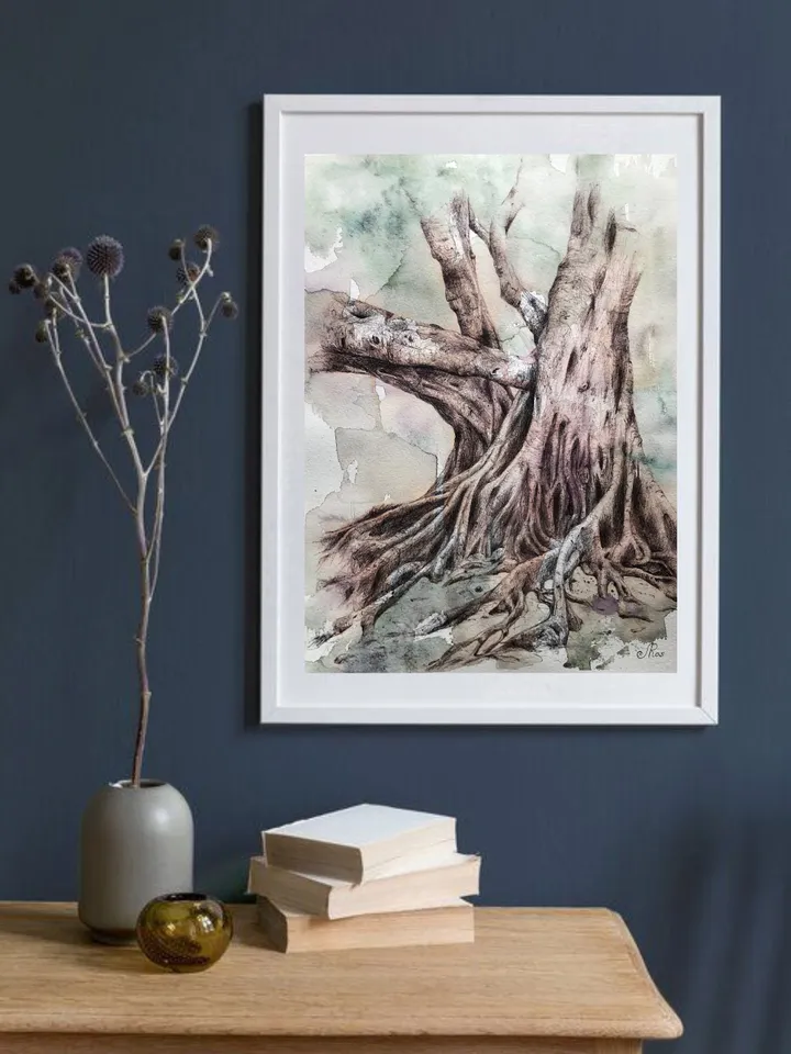 Original Watercolor Painting Tree Artwork Forest Painting