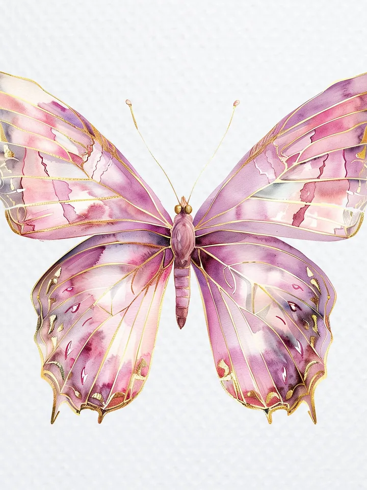 12 Pink Golden Butterfly PNG Clipart, Printable Watercolor Butterfly, Butterfly sublimation, Paper craft, junk journals, Digital download