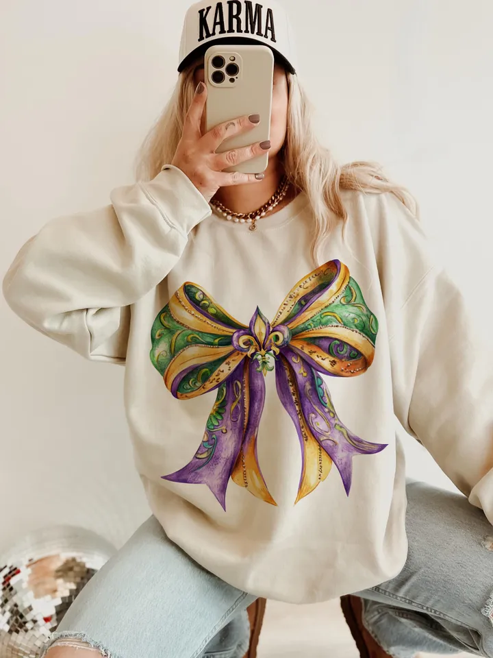 Mardi Gras Coquette Bow PNG, Mardi Gras Png, Fleur De Lis Png, Glitter, Mardi Gras Coquette Png, King Cake Png, Louisiana Crawfish Png