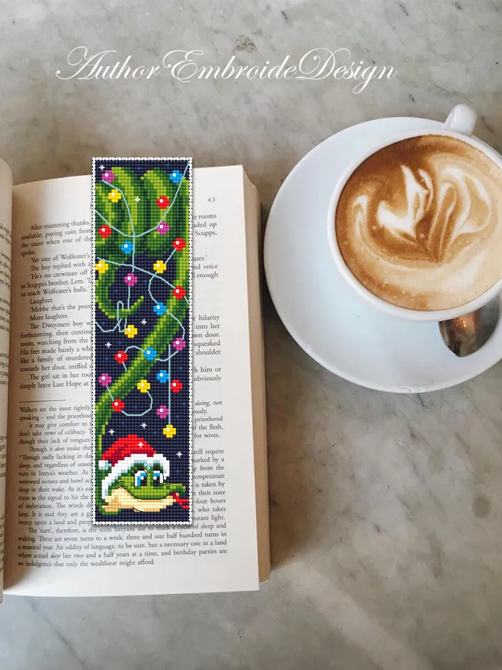 Christmas bookmark cross stitch pattern PDF download Funny snake cross stitch chart, Snake bookmark pattern digital PDF Happy new year #B363