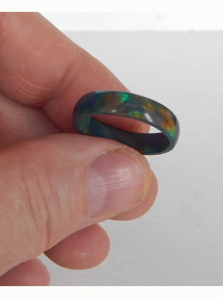 Solid opal ring. Black opal ring. Synthetic opal ring. Solid opal band.