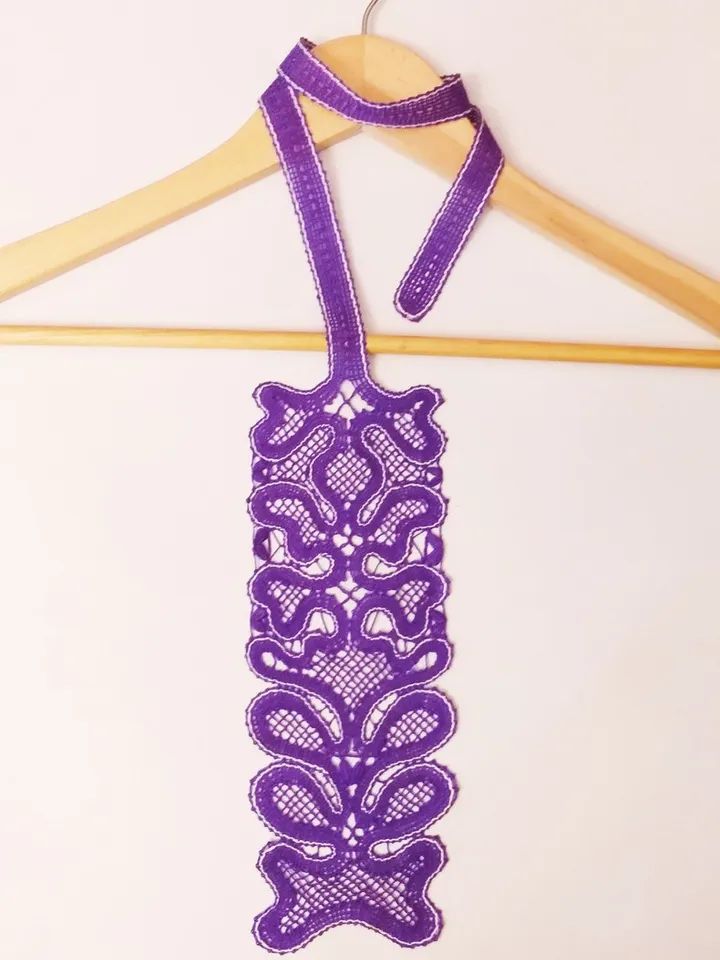 Purple tie pattern. Lace weaving with bobbins. Gift for women.