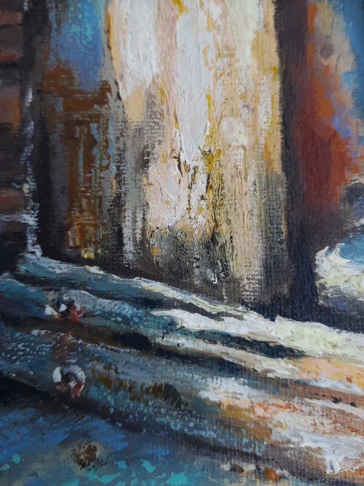 oil painting in a designer frame In an old courtyard, 12,6х10 inches (with the frame)