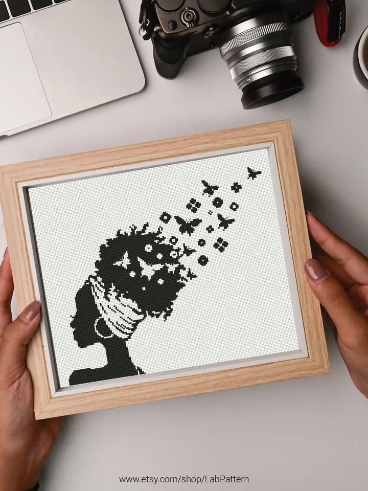 African Woman silhouette Butterfly Cross stitch pattern | Embroidery Pattern | Instant Download | Embroidery Designs