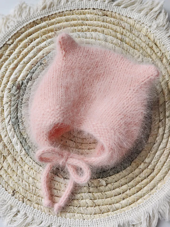 Newborn baby hat, newborn bonnet, angora kitty bonnet, vintage style bonnet