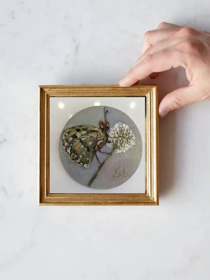 Butterfly Miniature Set Oil Painting Magnetic Round Canvas 3 Inch