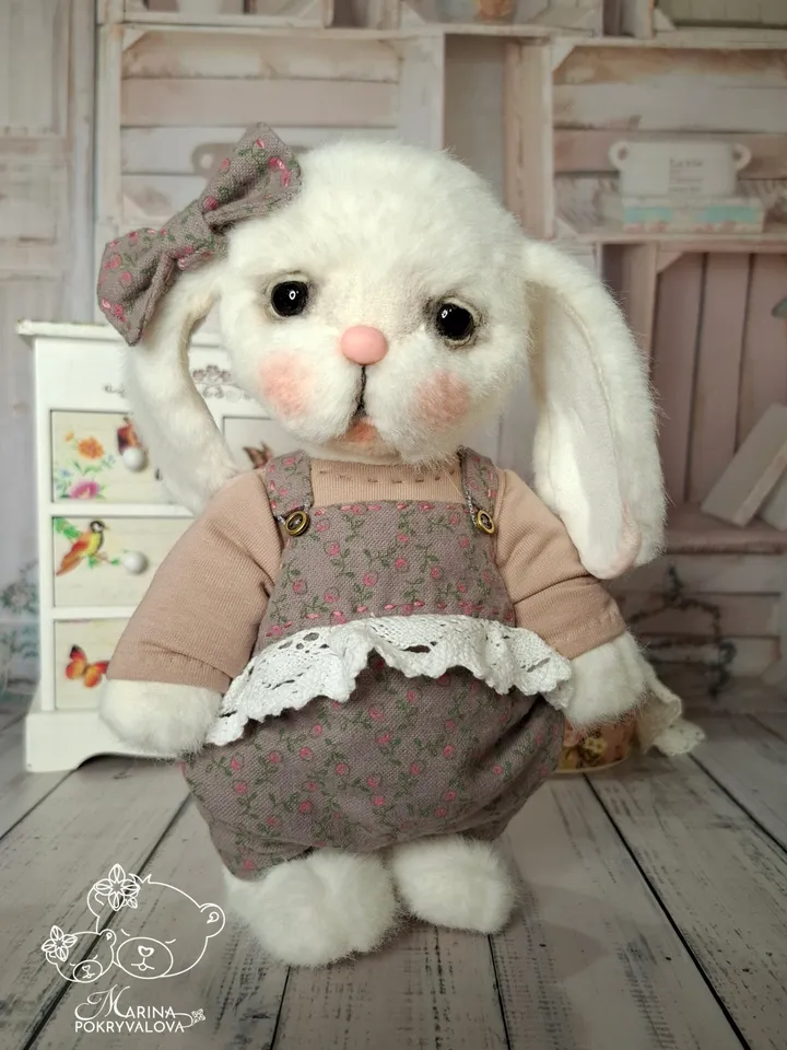 Plush bunny toy Cute bunny teddy in clothes New year gift idea