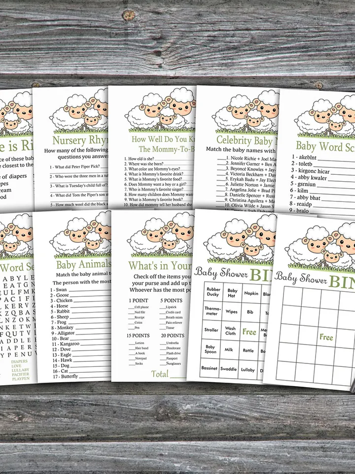 Farm themed baby shower games bundle,Little lamb Baby Shower games package,Fun Baby Shower Games,9 Printable Games-307