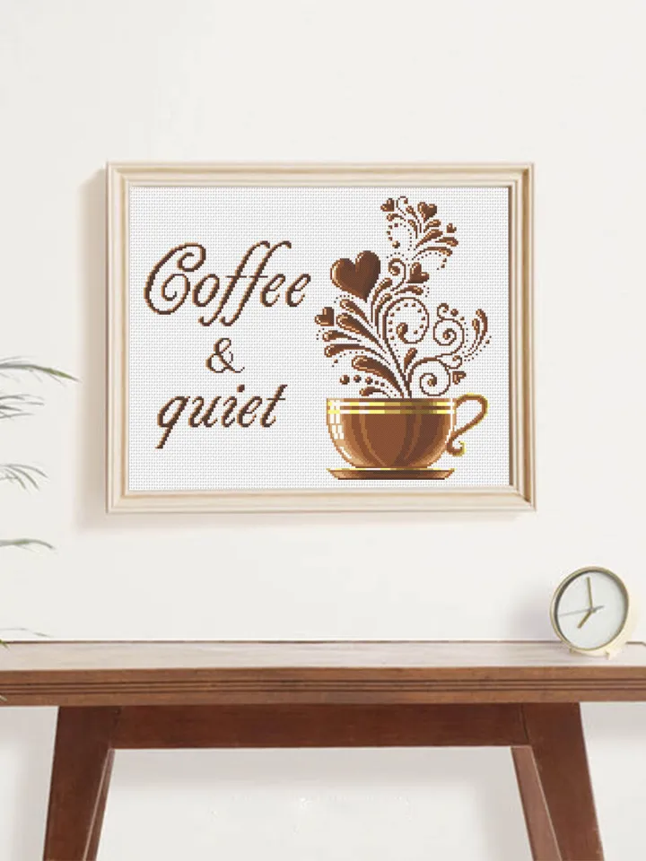 Coffee cup cross stitch pattern download PDF, Coffee quote cross stitch chart, Kitchen pattern digital PDF, Coffee home decor #Q55
