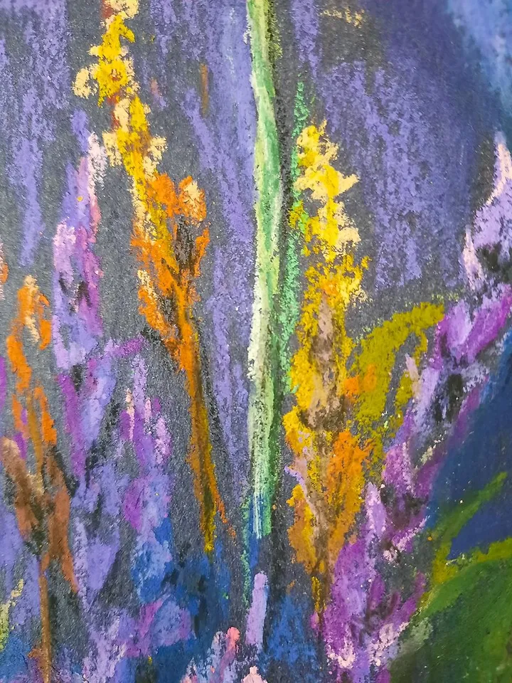 Lavender painting Oil pastel painting Still life Floral painting Original art