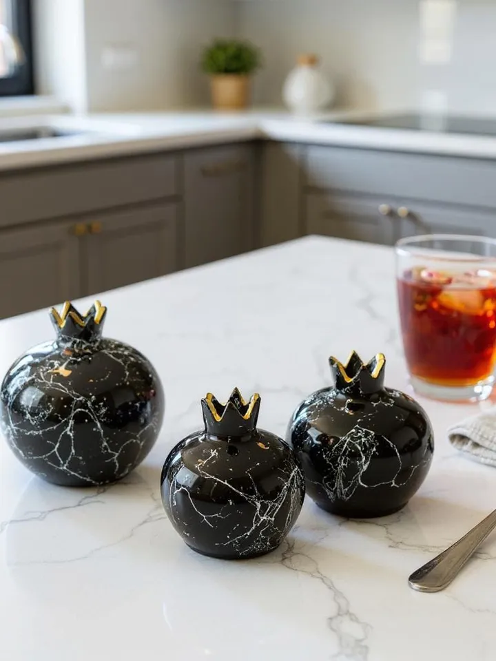 Handpainted Black Ceramic Pomegranate Vase Set of 3 | Handpainted Unique Pomegranate Vase Ceramic Vase Set Home Decor
