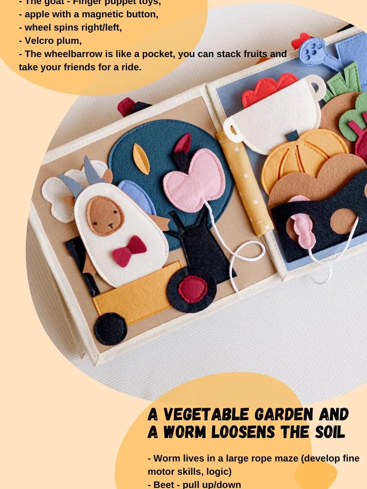quiet book farm, farm activity quiet book toddler travel toys 1-2-3 year old, kinderkrama