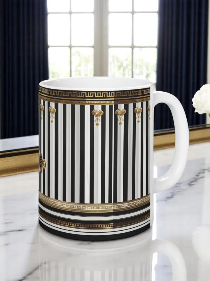 Elegant Striped Mug, Luxury Coffee Cup, Chic Gift for Her, Home Decor, Ceramic Mug, Stylish Wedding Present, Drinkware, Kitchen Decor