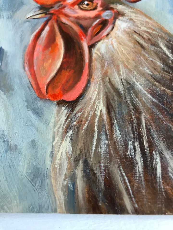 Rooster farm modern art farmhouse Original oil painting pet portrait wall art 8x8 inches