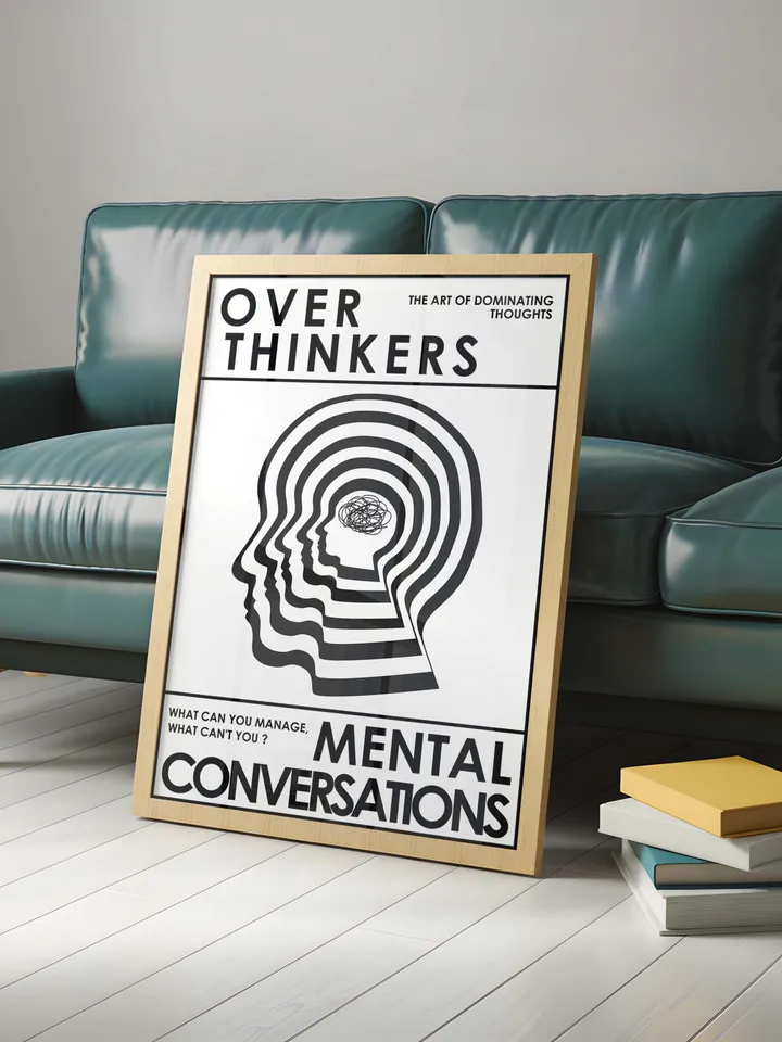 Overthinkers Wall Art Digital Print Retro Style Creativity Poster Eclectic Printable Artwork Trendy Room Decor Instant Download White Black