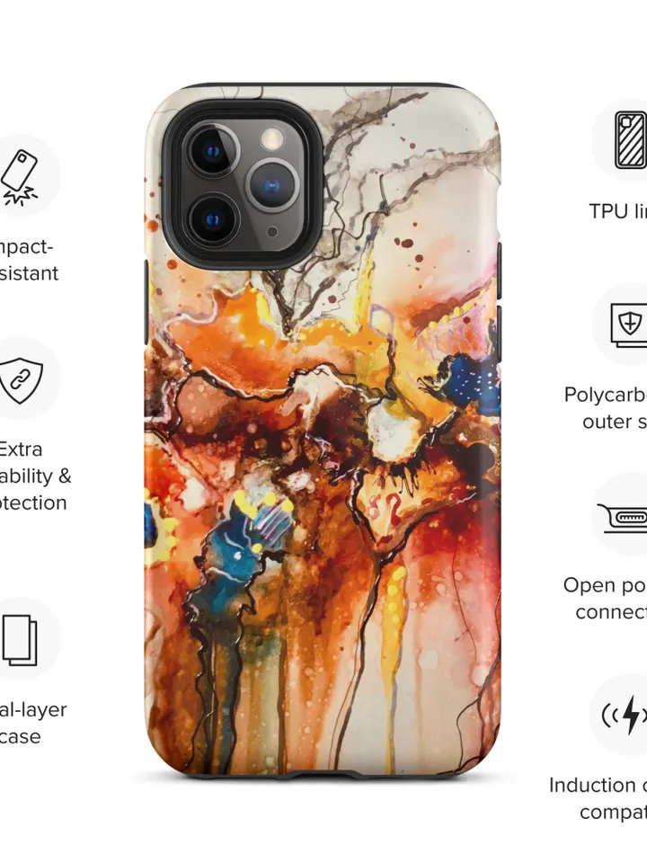 Dancing flowers Tough iPhone case made with my original mix media painting,iphone cases unique gifts for her.
