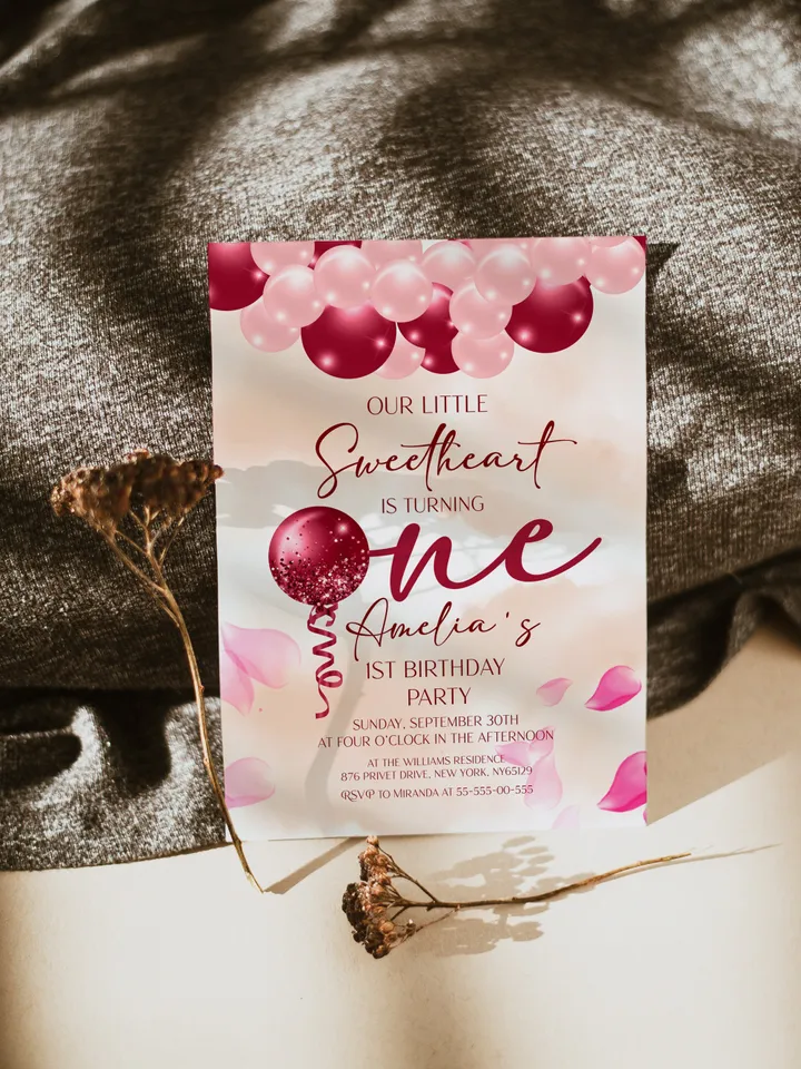 Valentine 1st Birthday Invitation Sweetheart 1st Birthday Sweet Treats Baby Birthday Invitation; Valentines Day Party