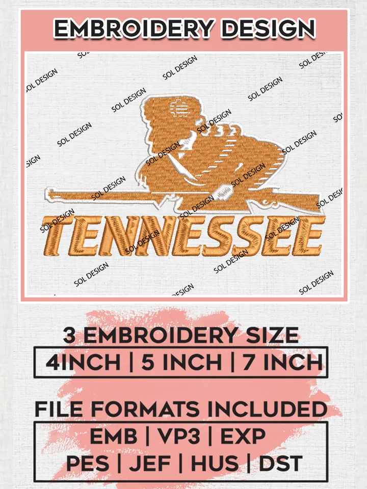 NCAA Tennessee Team Logo Embroidery Design Files, NCAA Tennessee Volunteers Machine Embroidery, NCAA Teams, Game Day, 3 sizes, NCAA Machine embroidery designs, Digital Download