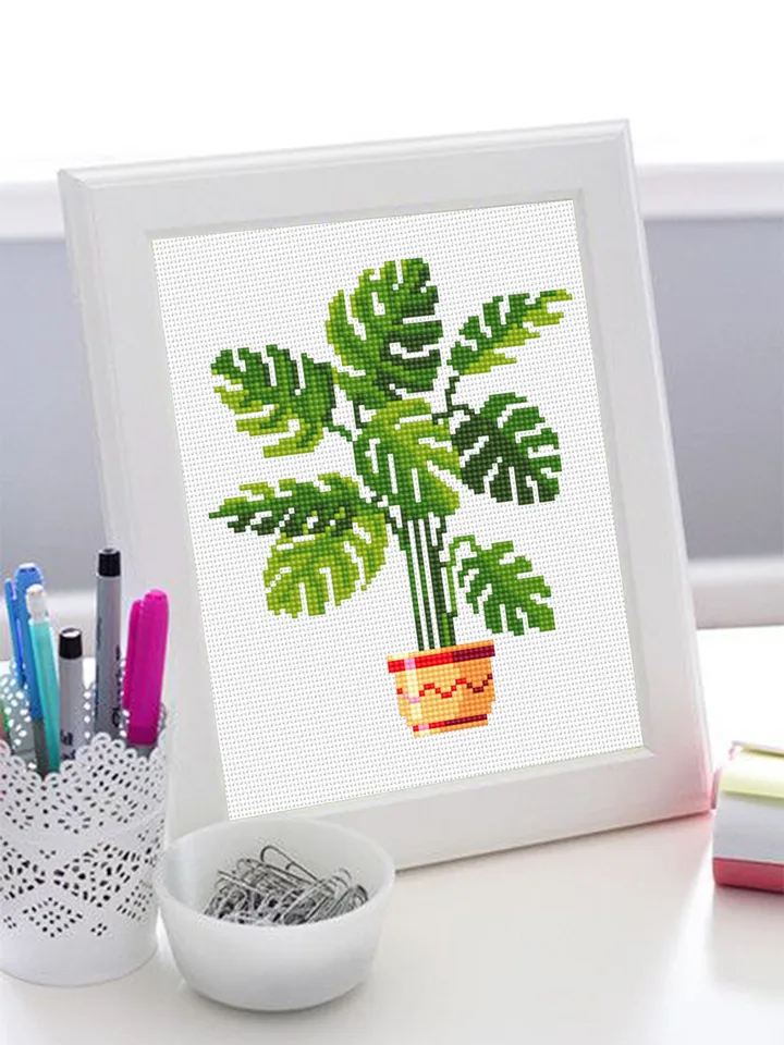 Plant Monstera cross stitch pattern PDF download House plants cross stitch chart, Easy small cross stitch, Monstera art Plant lover gift #P2