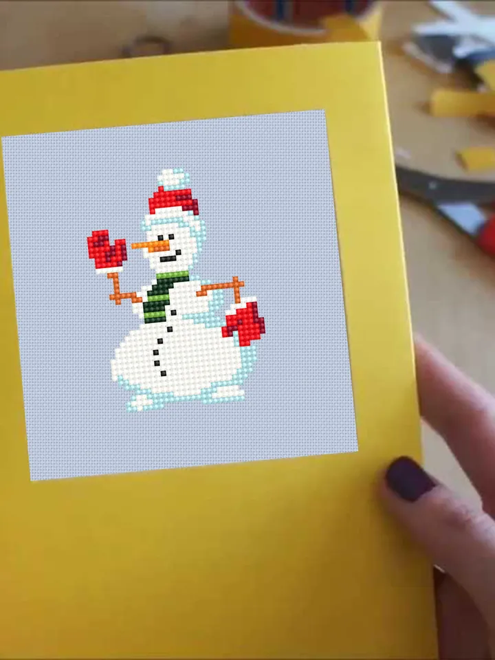 Small Christmas snowman cross stitch pattern download PDF Cute snowman pattern digital Mini cross stitch chart Winter holiday embroidery #N6