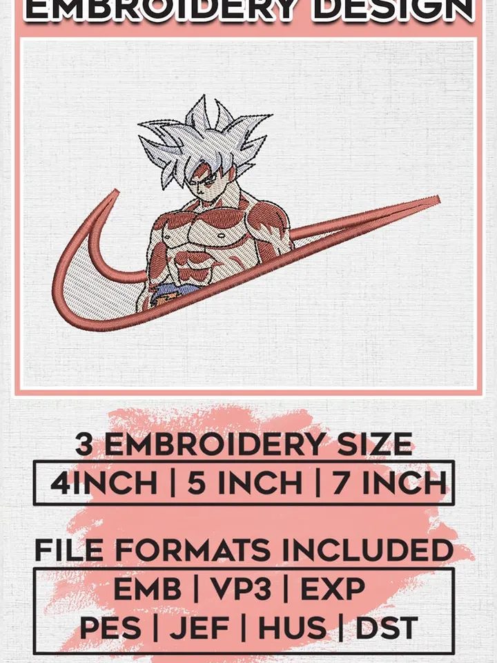 Nike Goku Ultra Instinct Embroidery Designs, Dragon Ball Machine Embroidery Files, Machine Embroidery Digital Download EMB_ANIME_189