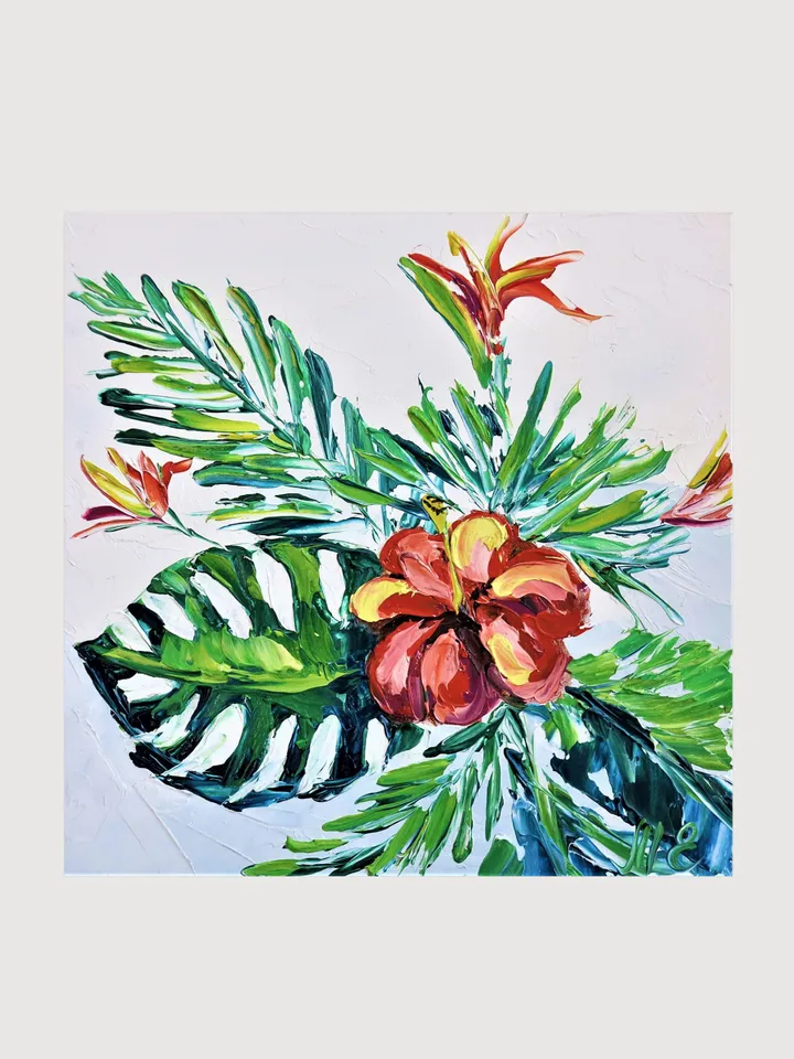 Original Oil Painting of Tropical Flower Exotic Red Flower Mini Oil Art for Home Decor