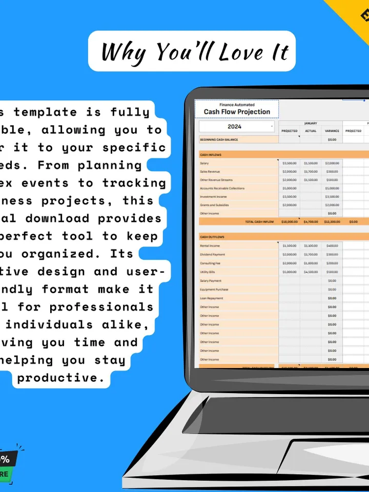 Finance Automated Cash Flow Projection Template, Google Sheets Budget Planner, Business Income & Expense Tracker, Cash Forecast Spreadsheet