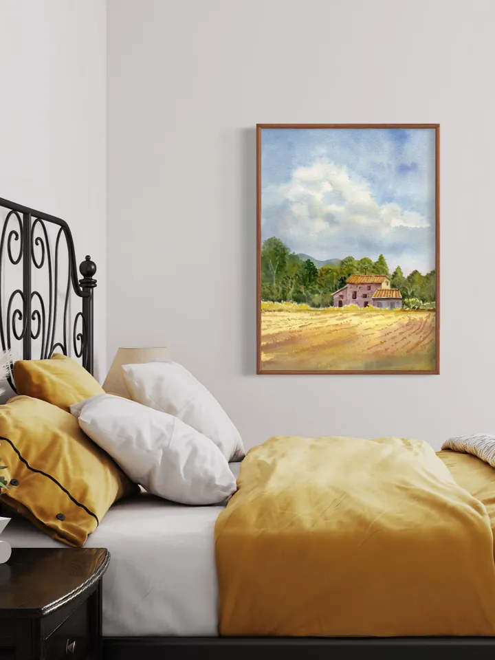 Landscape Barn French Provence Wall Art, Rustic Farmhouse Art, Country Home Decor, Barn Painting, Tuscany Painting Print