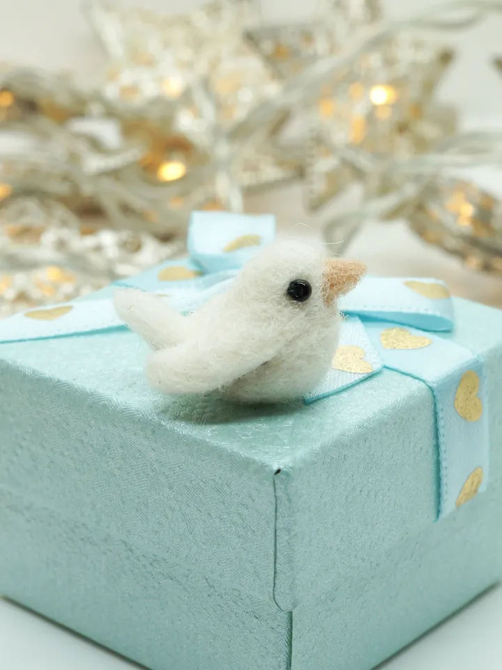 Tiny needle felted white wren, miniature bird, made to order