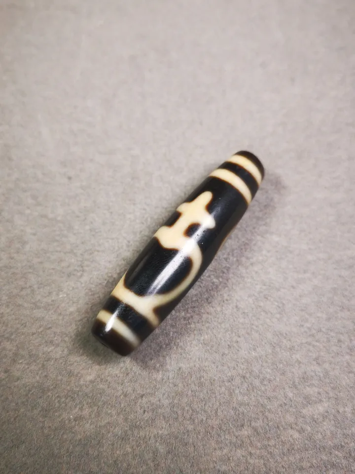 Gandhanra Antique Tibetan Dzi Bead, Ritual Vase Dzi Bead( 1.93" * 0.51"), Aquarius Dzi,Protective Amulet For Longevity