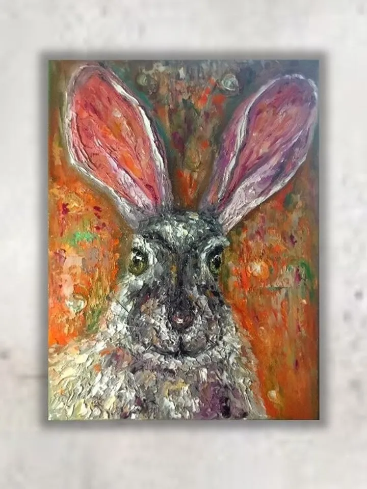 Hare painting,3 d canvas art,original oil painting,home decoration,kids room wall art,no frame needed.