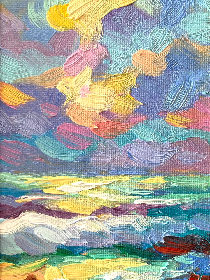 Seascape Oil Painting Original Sea Landscape Painting Impasto Small Artwork Ocean Coastal Wall Art