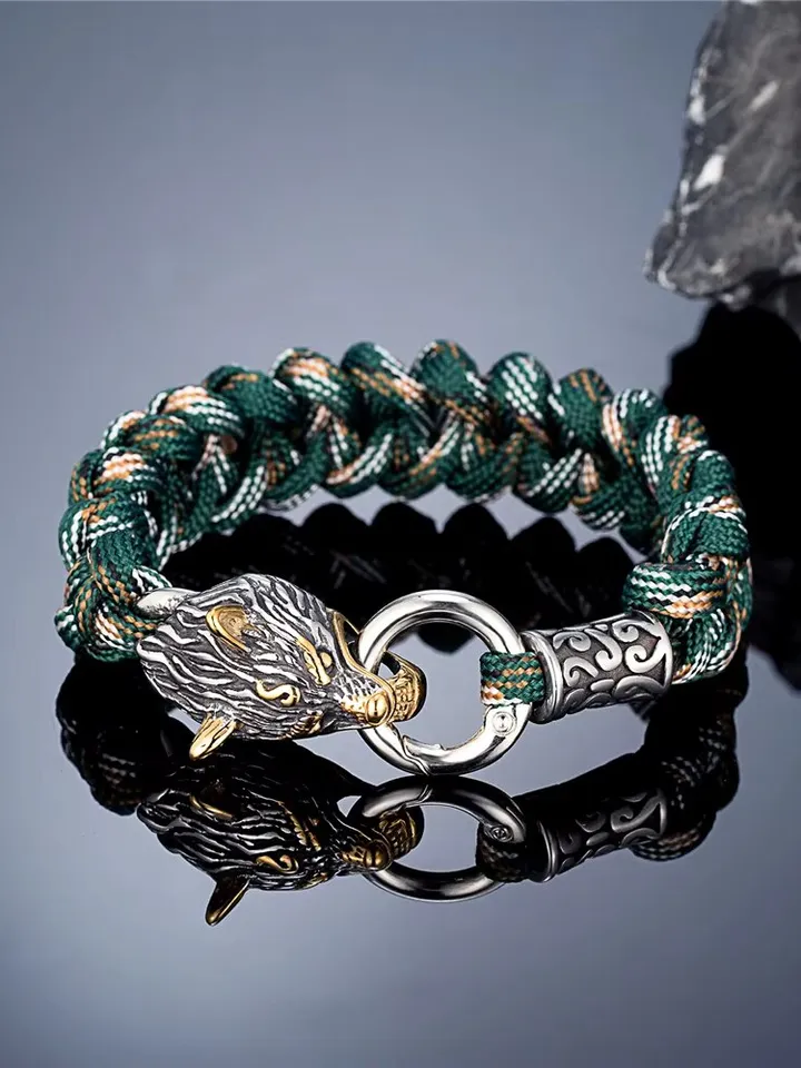 Handmade paracord and stainless steel Viking style bracelet