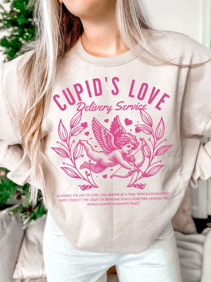 Retro Cupid's Love Delivery Coquette Png, Retro Valentine Shirt Design,Pink Cupid Valentine's Day Png, Valentine Png, valentine's day bow