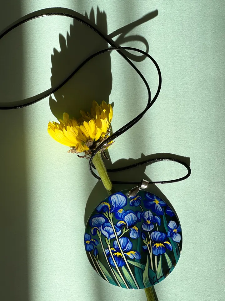 Irises by Van Gogh Pendant: Celebrate Art and Beauty with Our Exquisite Handcrafted Necklace and Sophisticated Accessory for Any Occasion