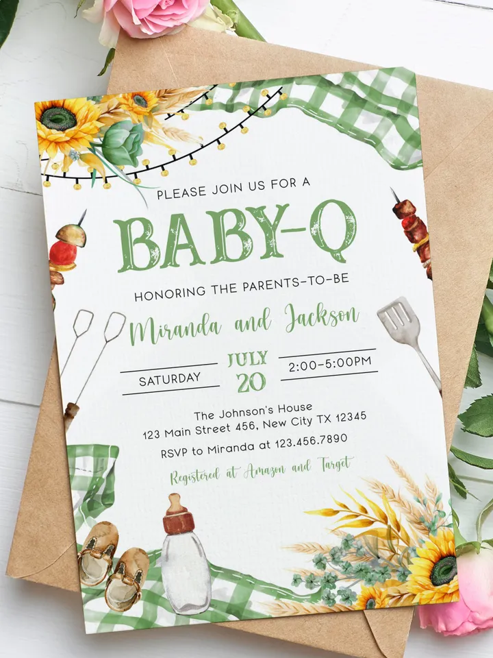 Baby-Q Baby Shower Invitation, BBQ Baby Shower Invite, Backyard Baby Shower, BBQ Party Baby Sprinkle Invitation, Editable Template I116