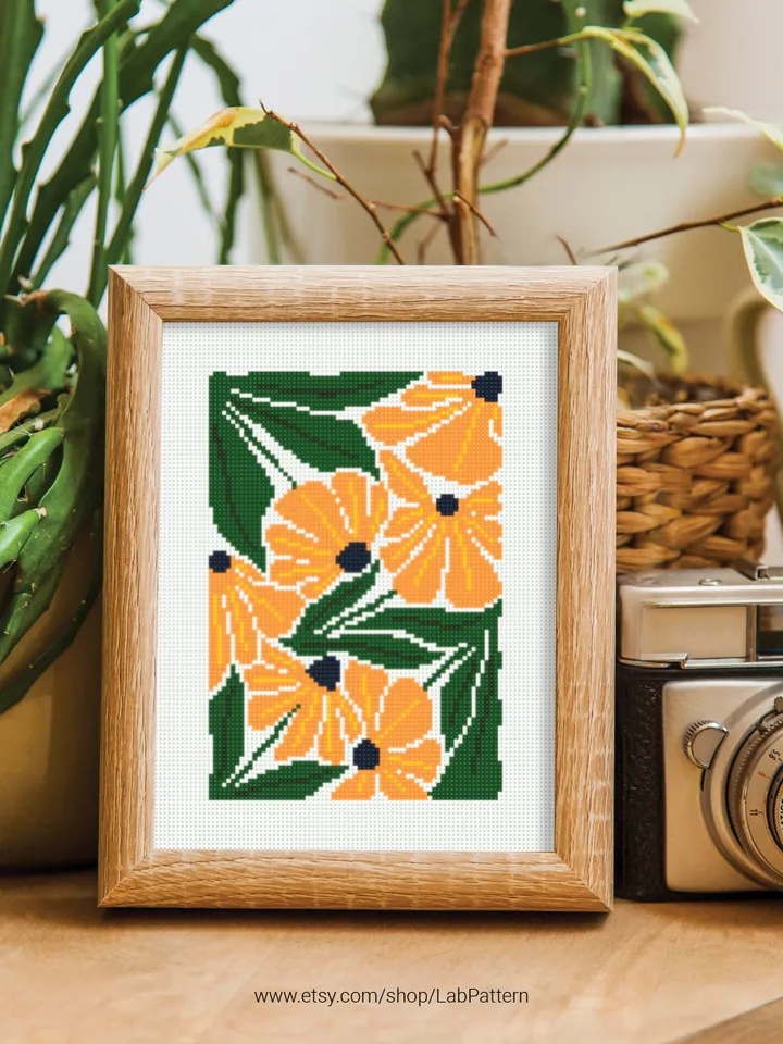 Bundle of 6 mini contemporary Flowers Cross stitch patterns Abstract floral Plant beginner counted modern chart DIY embroidery instant PDF