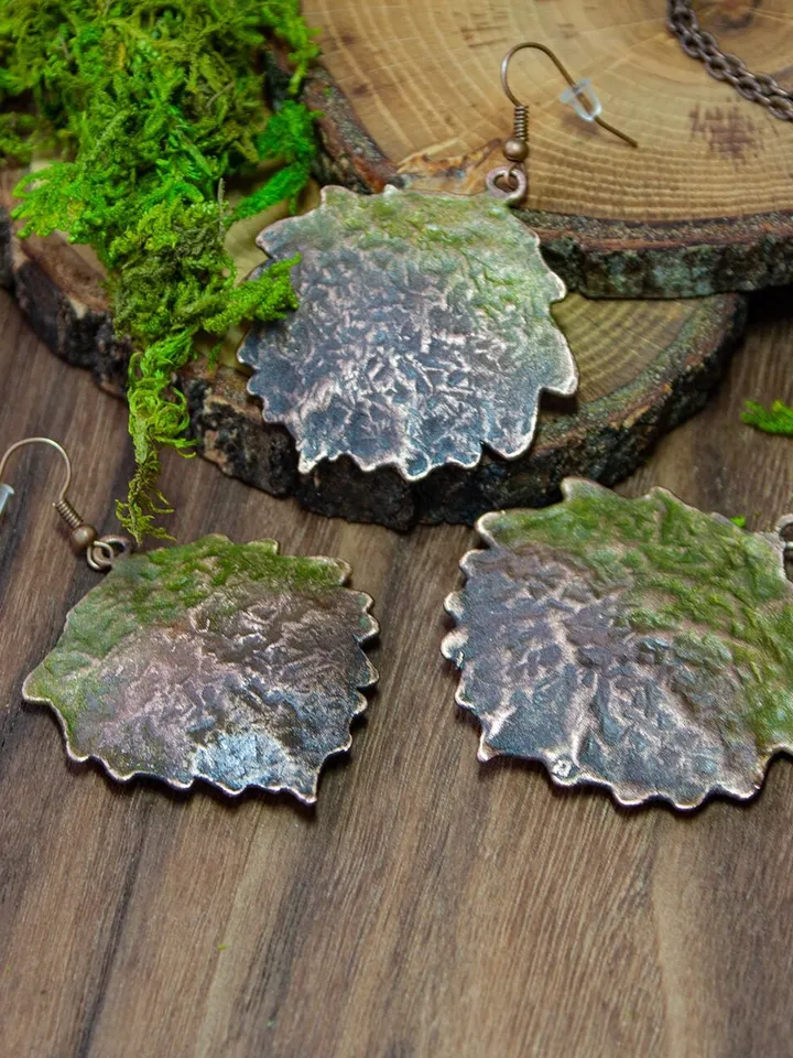 Set Aspen leaf pendant and earrings, real copper leaves, real aspen leaf, Nature Lover, Electroforming, Gift for wife