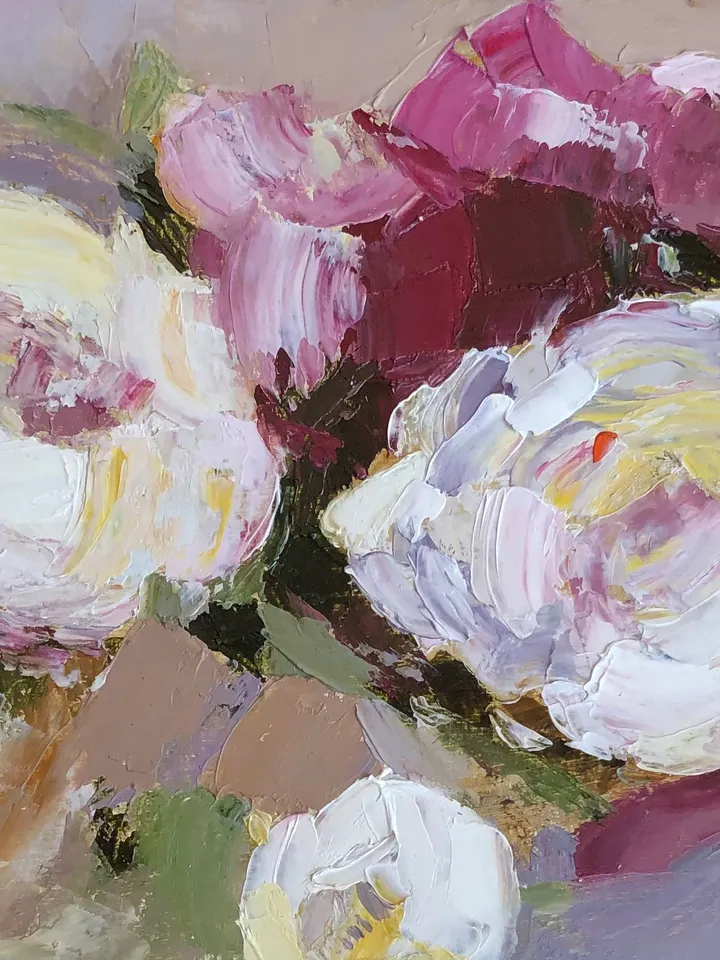 Bouquet of peonies flowers original oil painting hand painted modern impasto painting wall art 6x9 inches