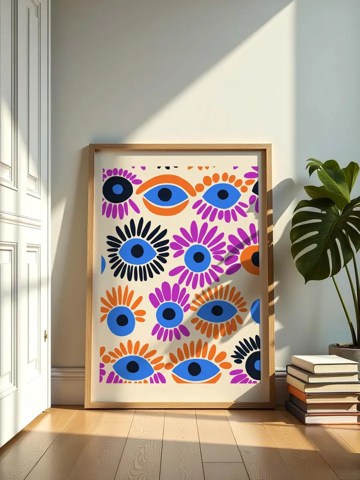 Retro Eye Art Print, Groovy Abstract Wall Art, Colorful Illustration Poster, Minimalist Eye Poster, Instant Digital Download, crayz eyes
